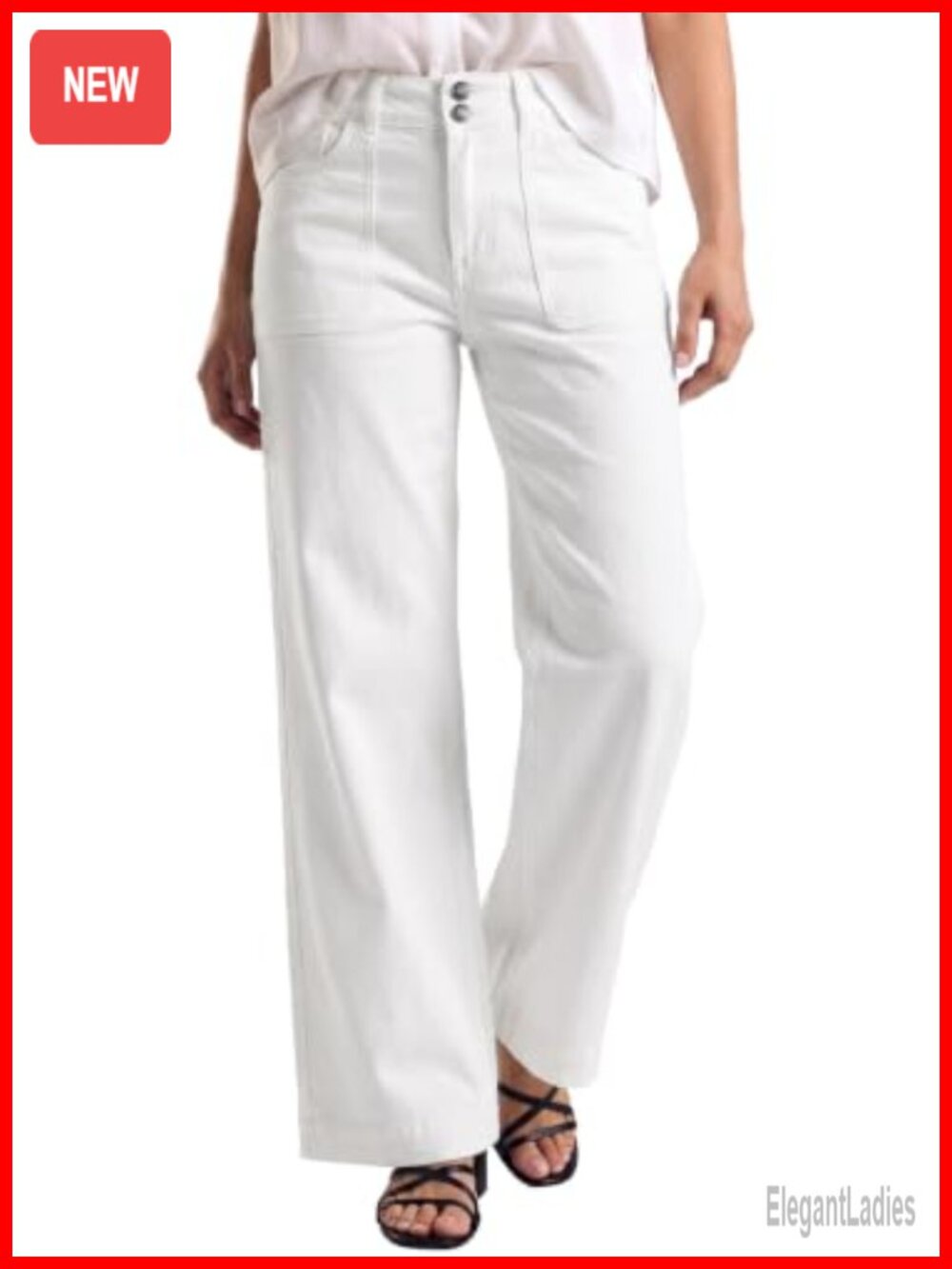 High Waisted Stretchy Straight Leg Jeans with Tummy Control Double Button
